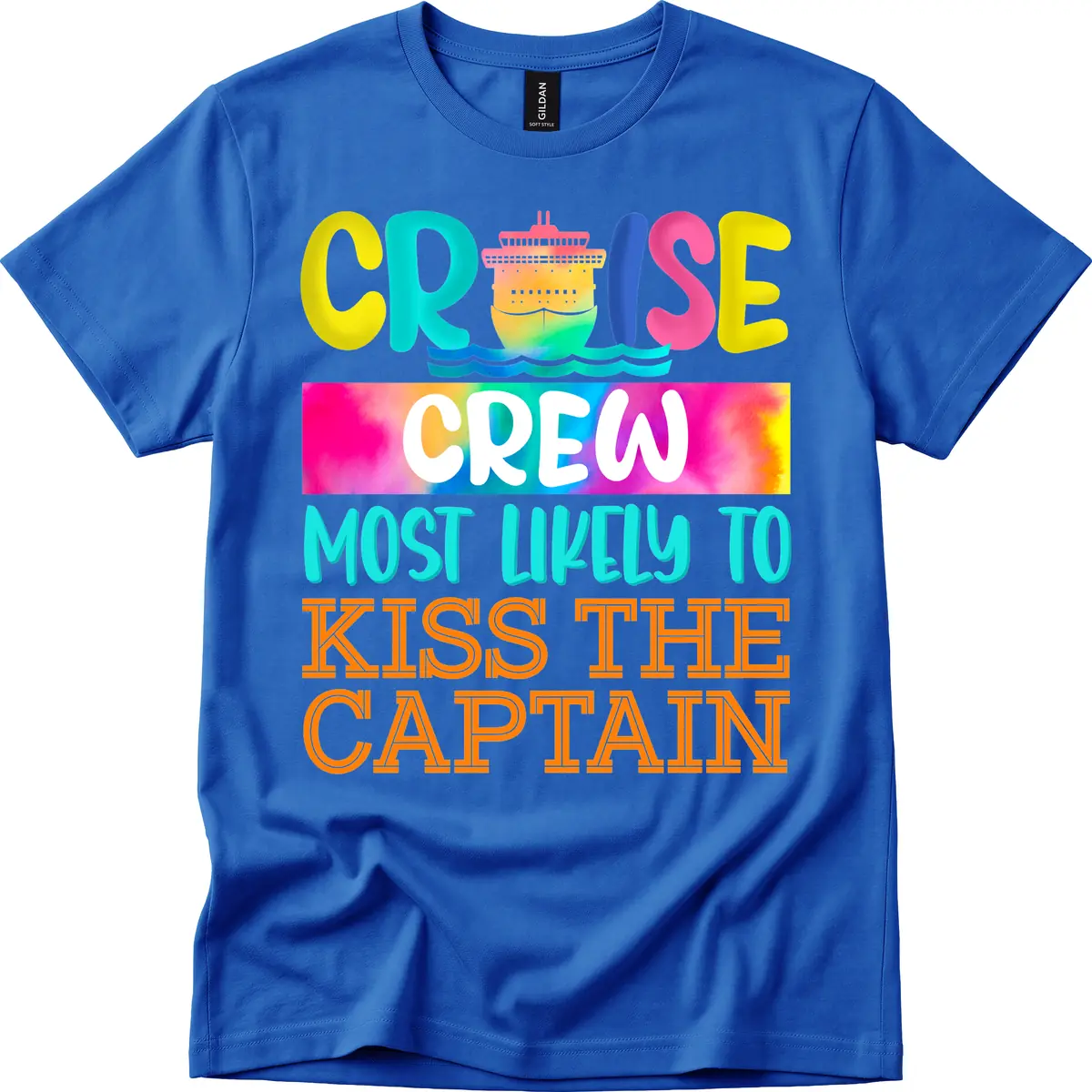 Cruise Crew Most Likely To Kiss The Captain T-Shirt in Royal
