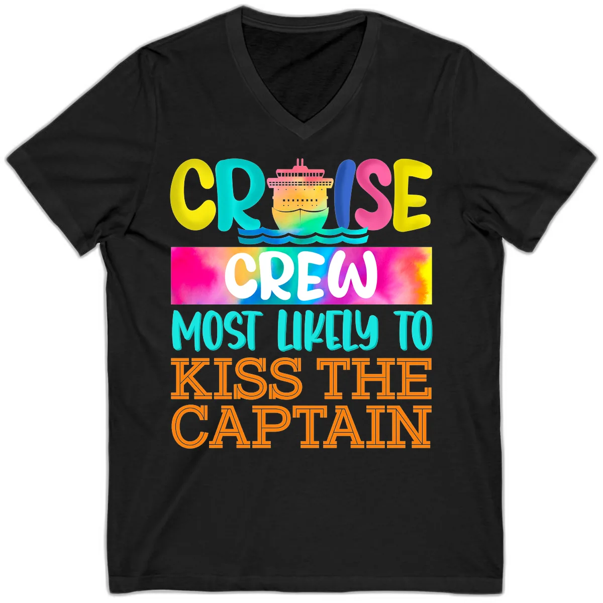 Cruise Crew Most Likely To Kiss The Captain V-Neck in Black
