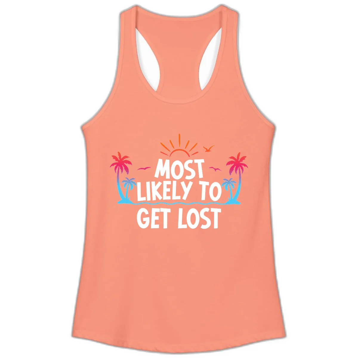 Most Likely To Get Lost Ladies Tank in Solid Light Orange