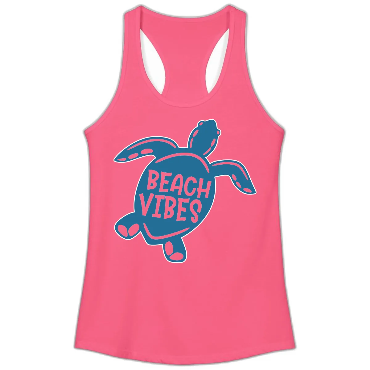 Beach Vibes Sea Turtle Ladies Tank in Solid Hot Pink