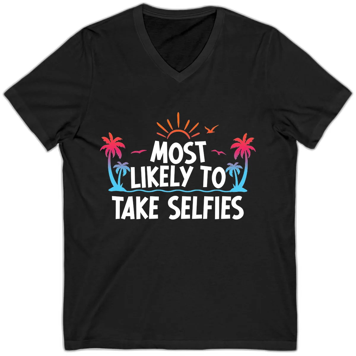 Most Likely To Take Selfies V-Neck in Black