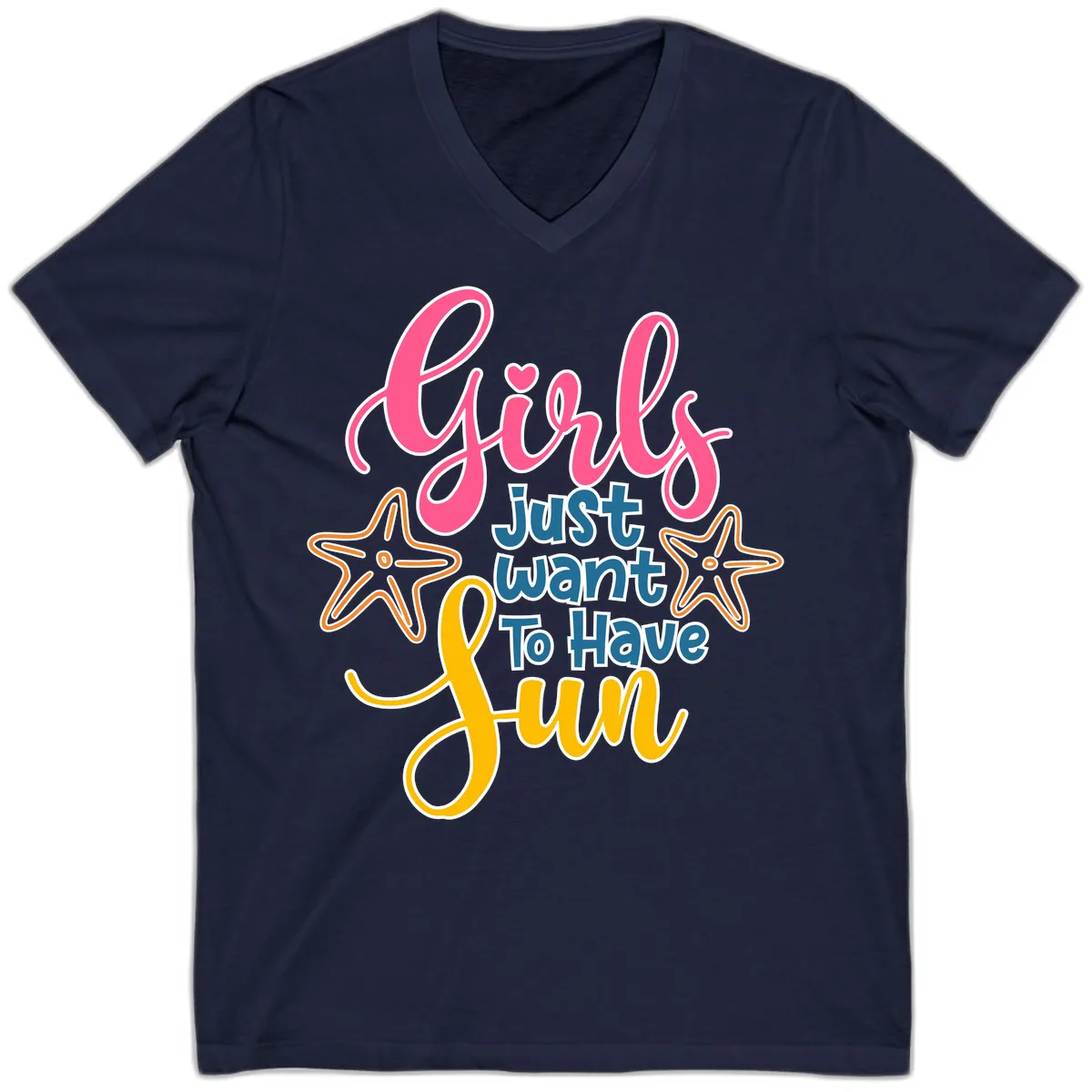 Girls Just Want To Have Fun Cruise V-Neck in Navy