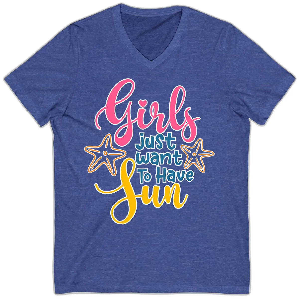 Girls Just Want To Have Fun Cruise V-Neck in Heather True Royal