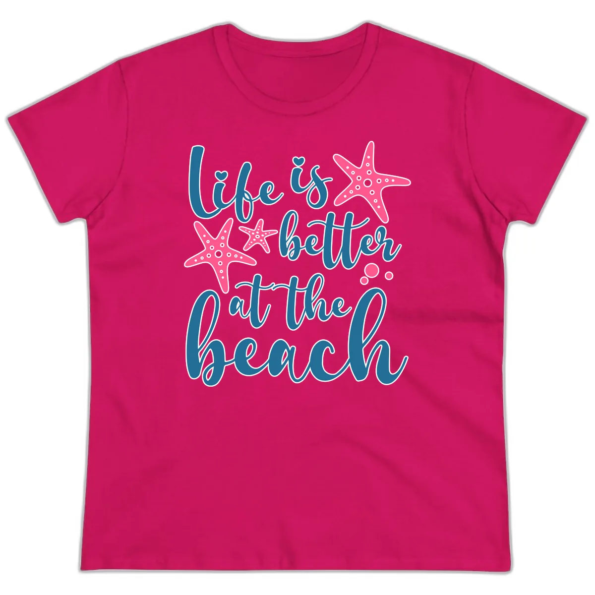Life Is Better At The Beach Ladies Tee in Heliconia