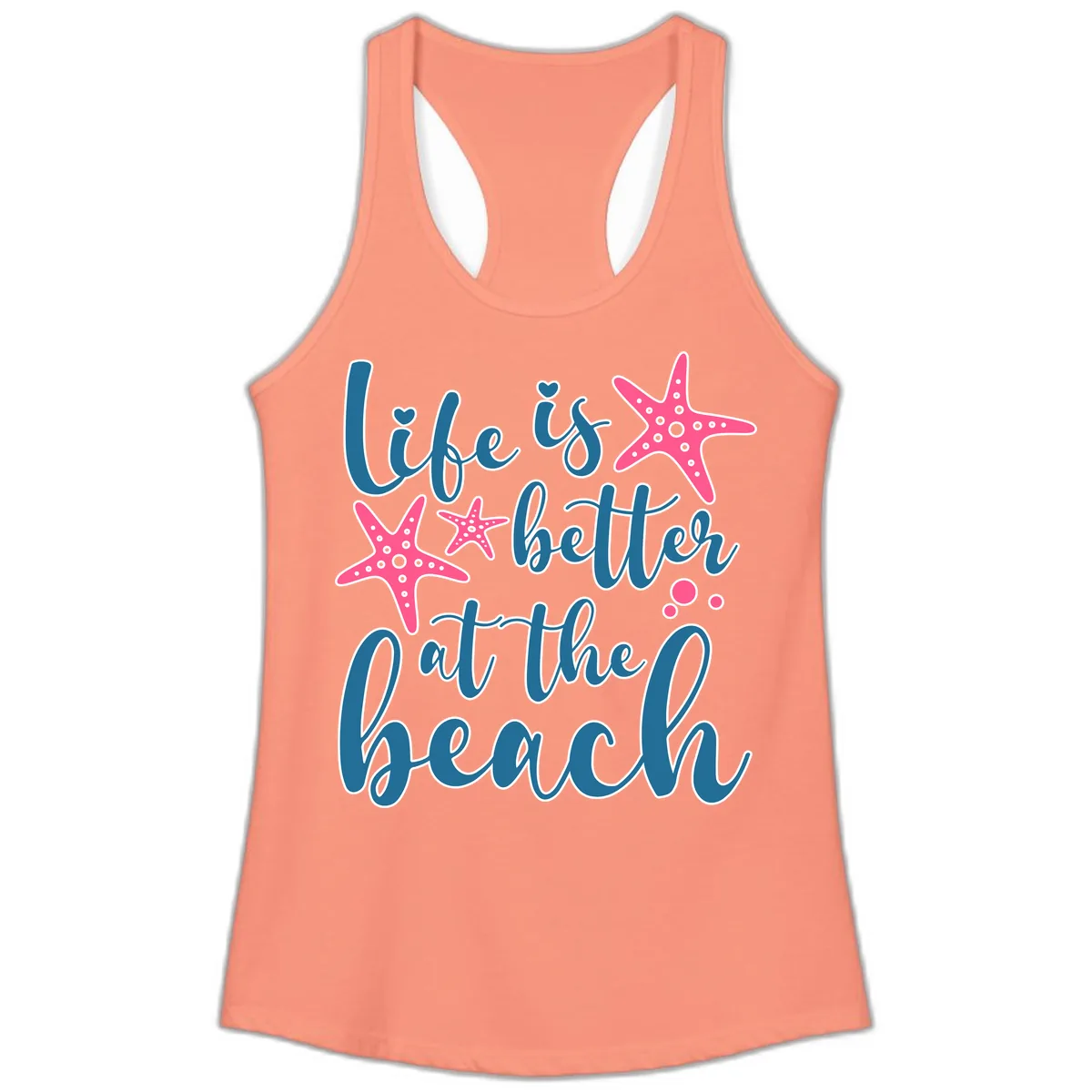 Life Is Better At The Beach Ladies Tank in Solid Light Orange