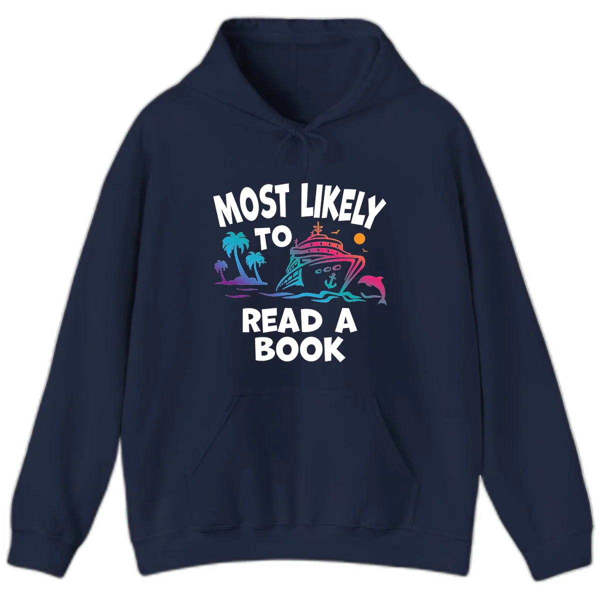 Most Likely To Read A Book Cruise Hoodie in Navy