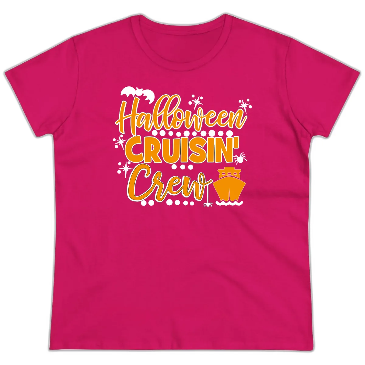 Halloween Cruisin' Crew Ladies Tee in Heliconia