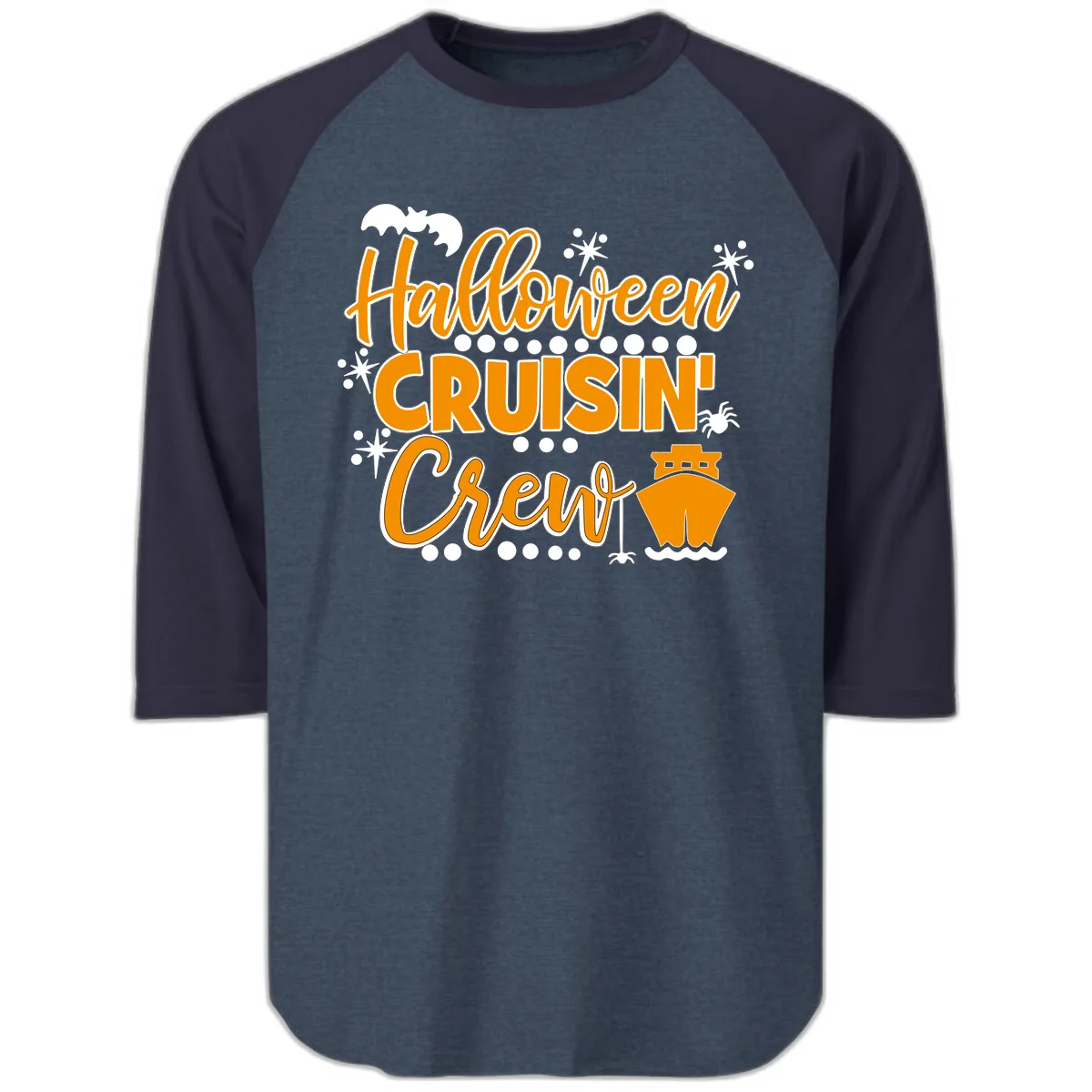 Halloween Cruisin' Crew Raglan 3/4 in Heather Denim Navy