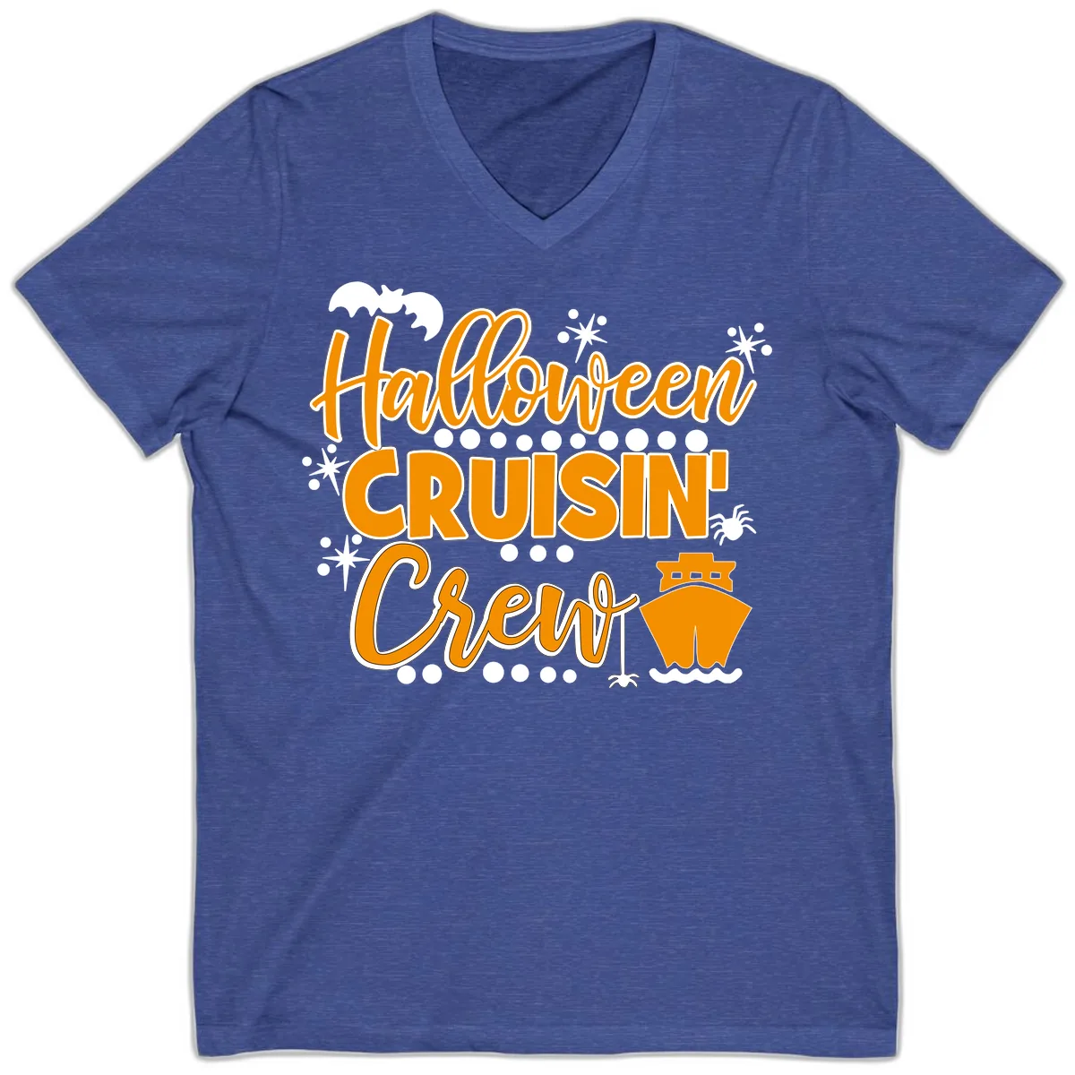 Halloween Cruisin' Crew V-Neck in Heather True Royal