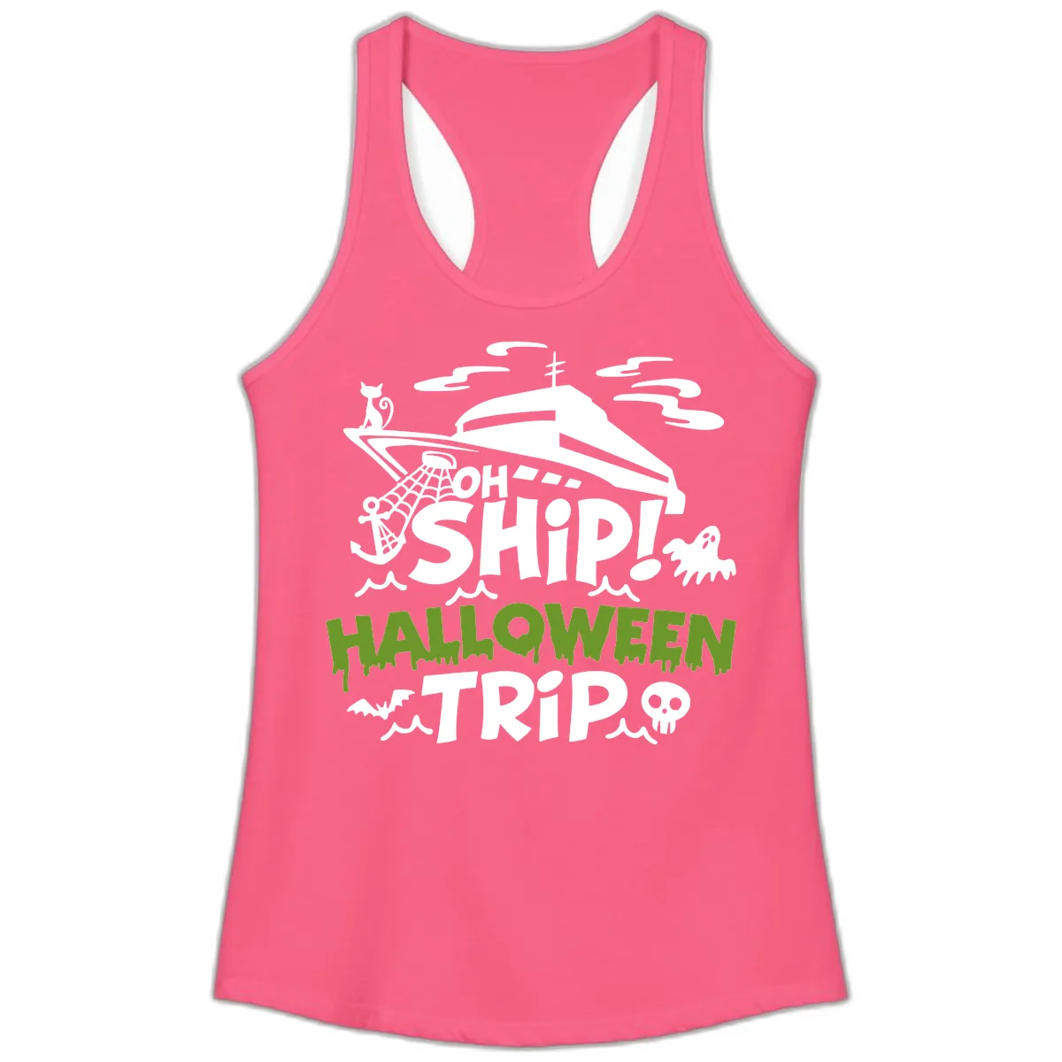 Oh Ship Halloween Trip Ladies Tank in Solid Hot Pink