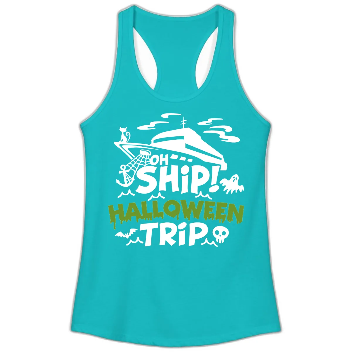 Oh Ship Halloween Trip Ladies Tank in Tahiti Blue