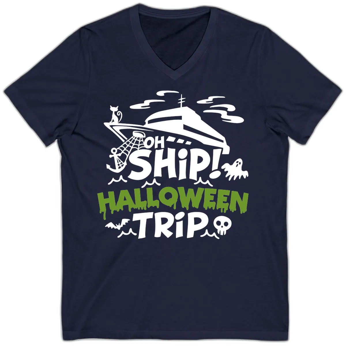 Oh Ship Halloween Trip V-Neck in Navy