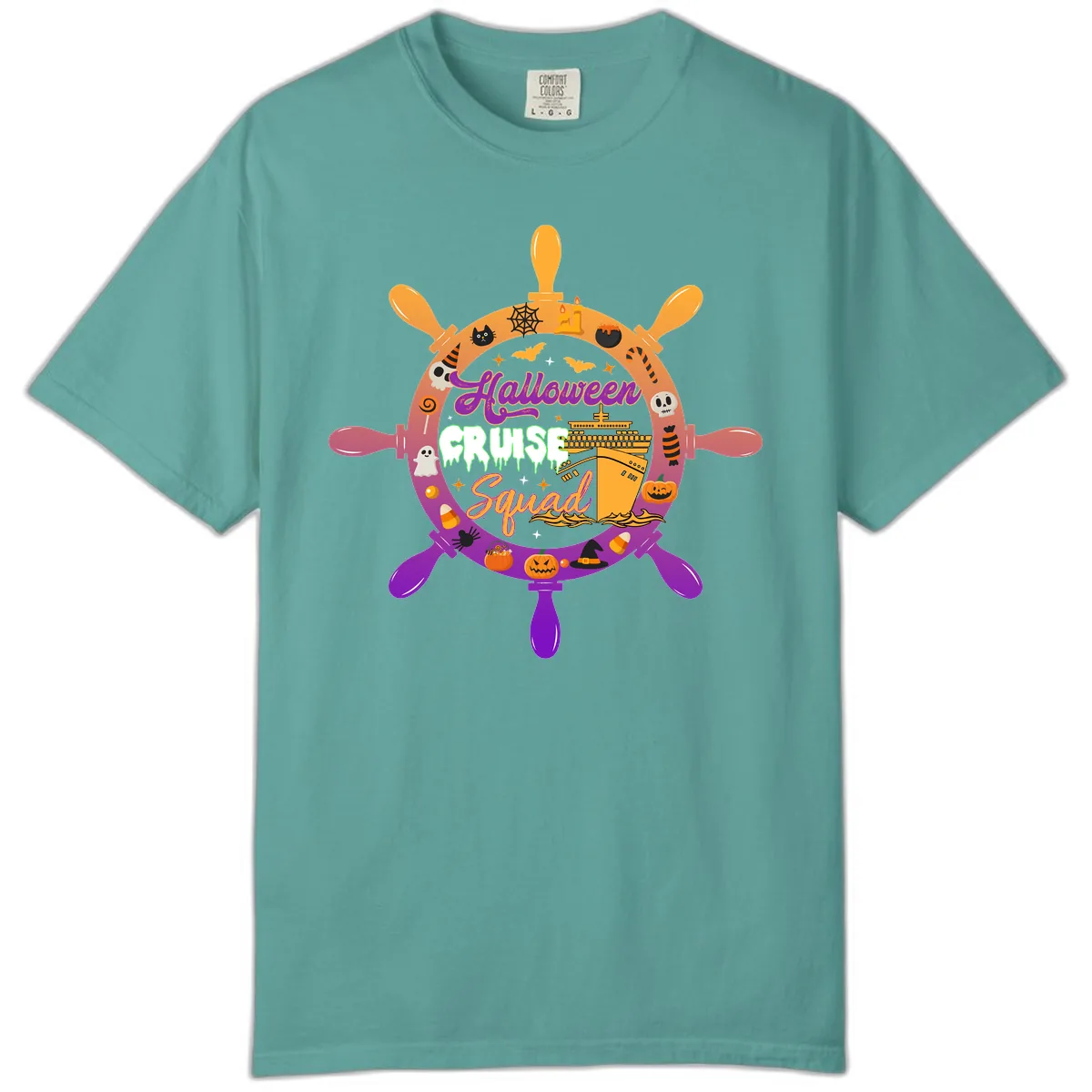 Halloween Cruise Squad Ship Wheel Comfort Color in Seafoam