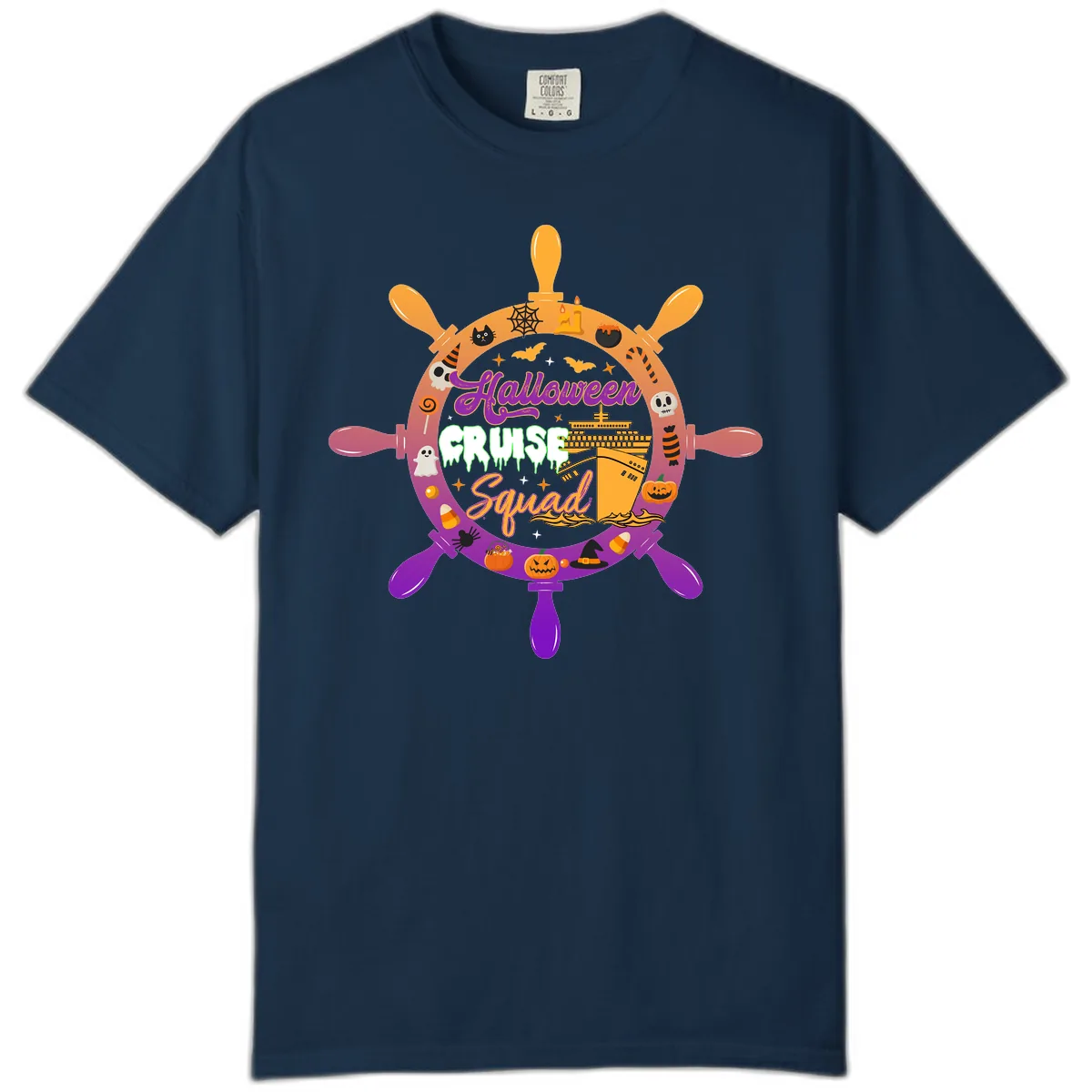 Halloween Cruise Squad Ship Wheel Comfort Color in True Navy