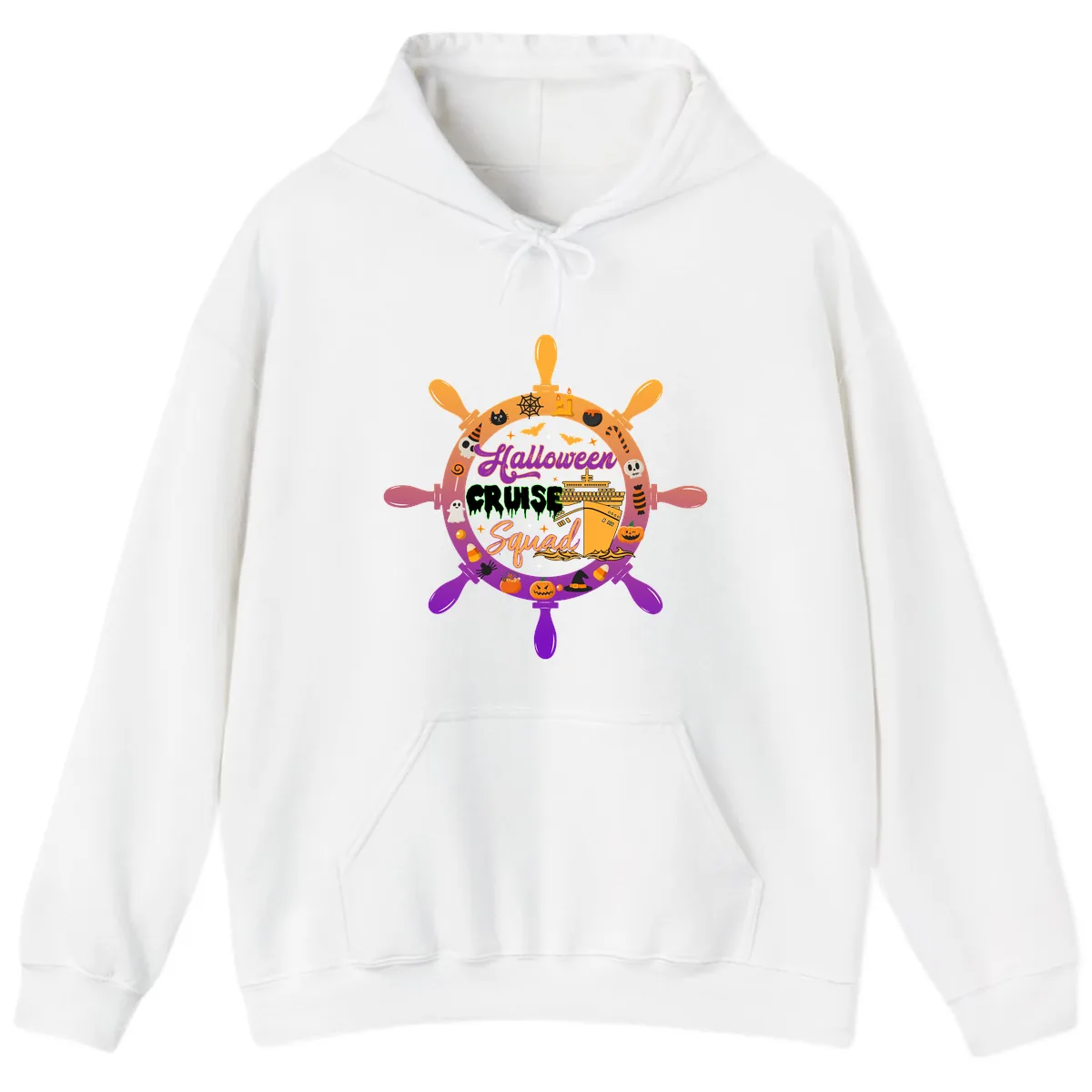 Halloween Cruise Squad Ship Wheel Hoodie in White
