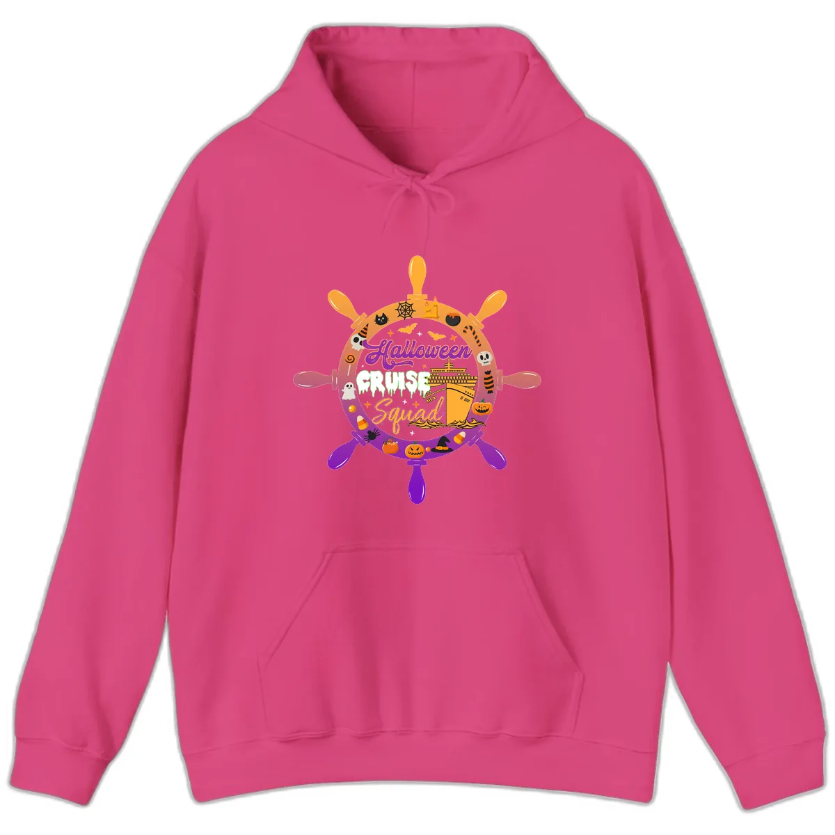 Halloween Cruise Squad Ship Wheel Hoodie in Heliconia