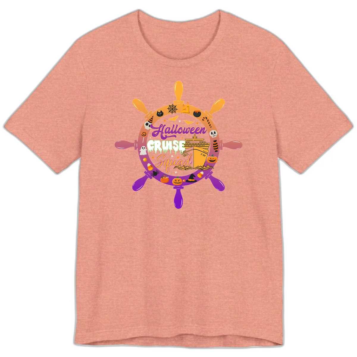 Halloween Cruise Squad Ship Wheel Premium T-Shirt in Heather Sunset