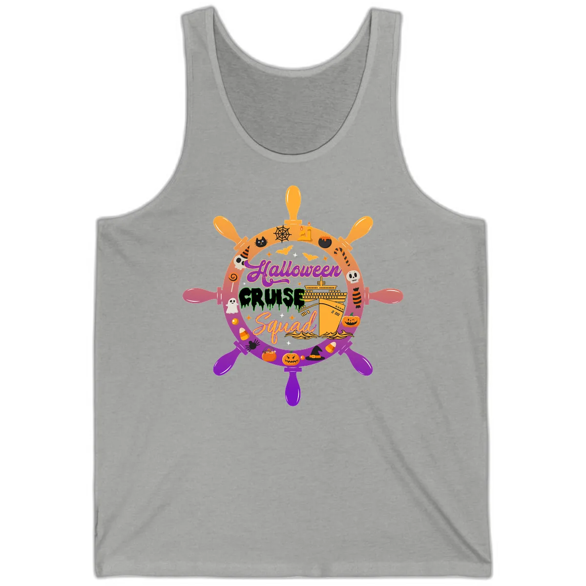 Halloween Cruise Squad Ship Wheel Tank in Athletic Heather