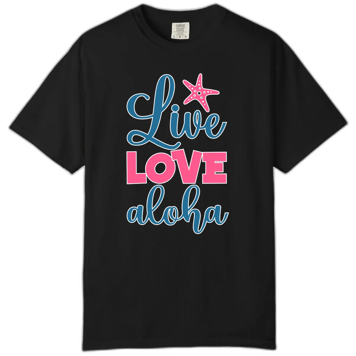 Live Life Aloha Starfish Comfort Color in Black
