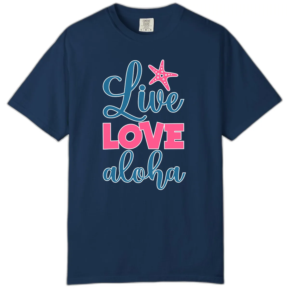 Live Life Aloha Starfish Comfort Color in Navy