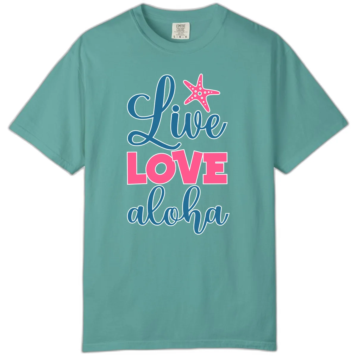 Live Life Aloha Starfish Comfort Color in Seafoam
