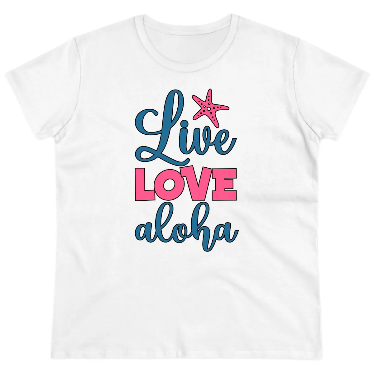Live Life Aloha Starfish Ladies Tee in White