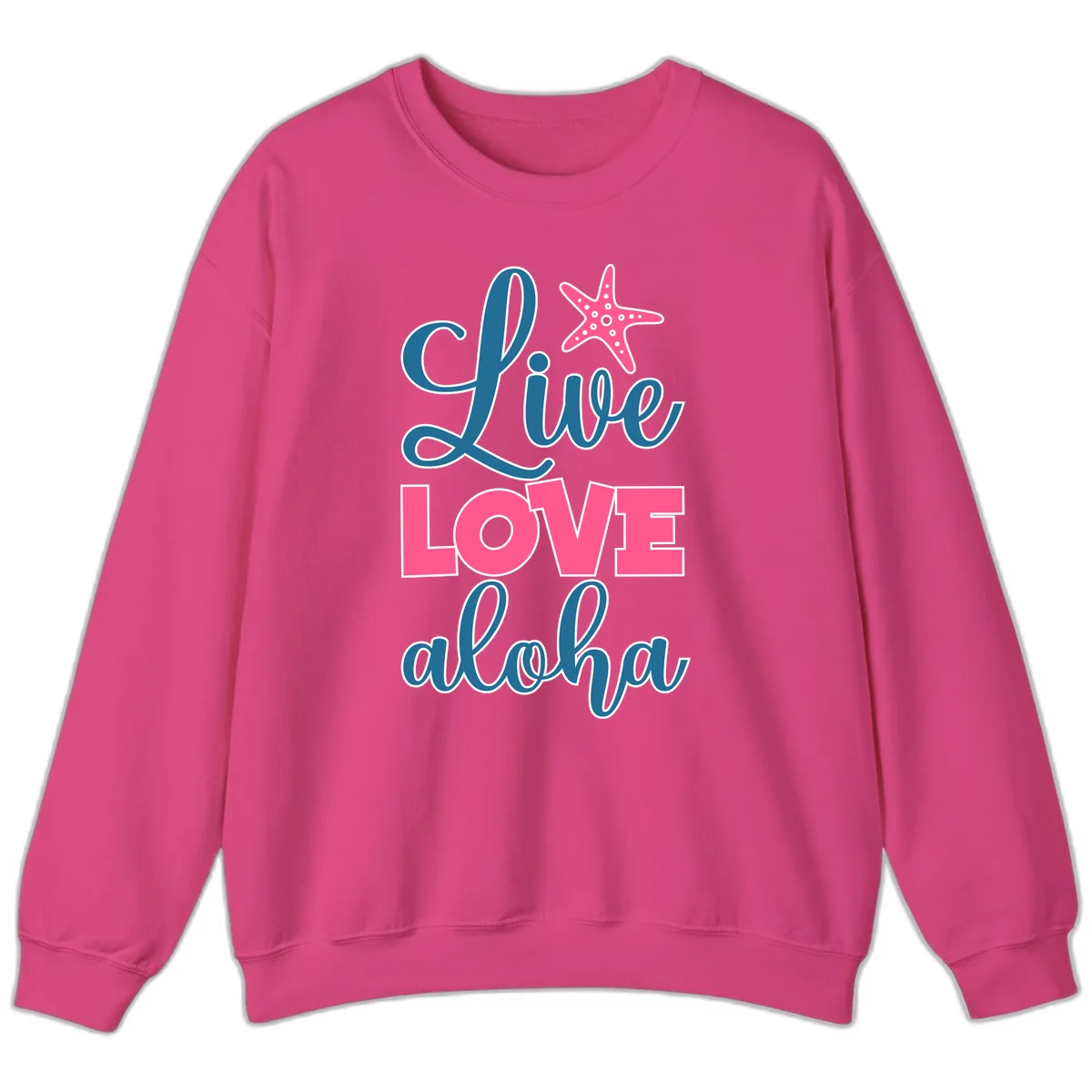 Live Life Aloha Starfish Sweatshirt in Heliconia