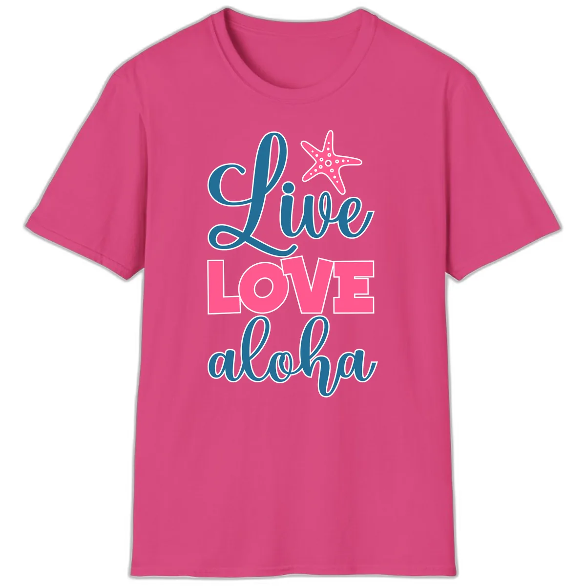Live Life Aloha Starfish T-Shirt in Heliconia