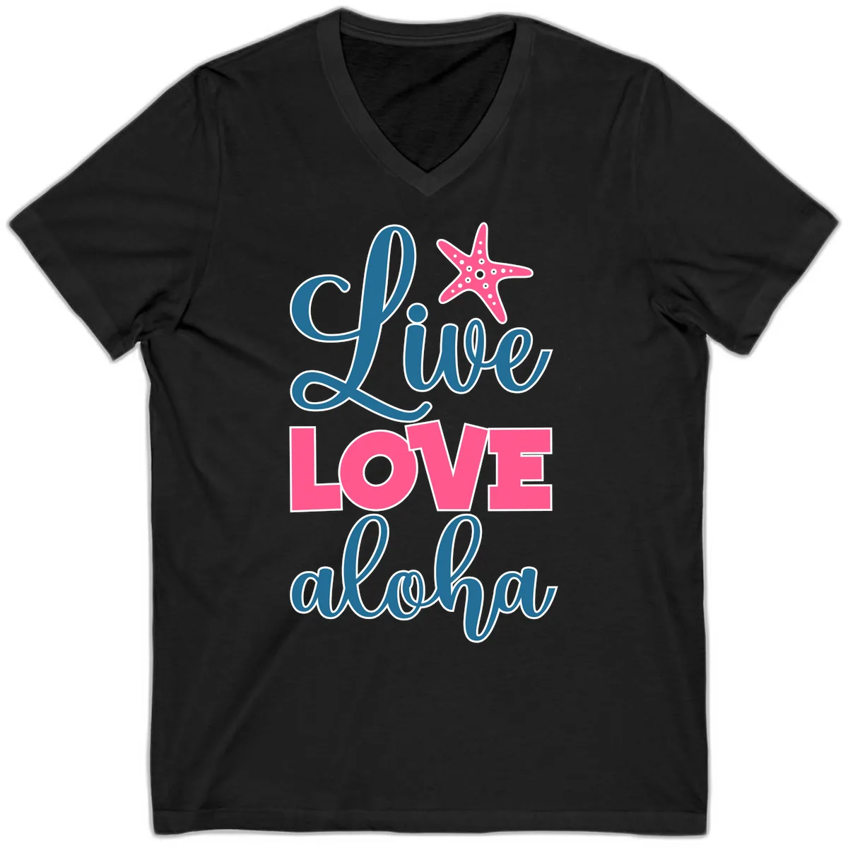 Live Life Aloha Starfish V-Neck in Black