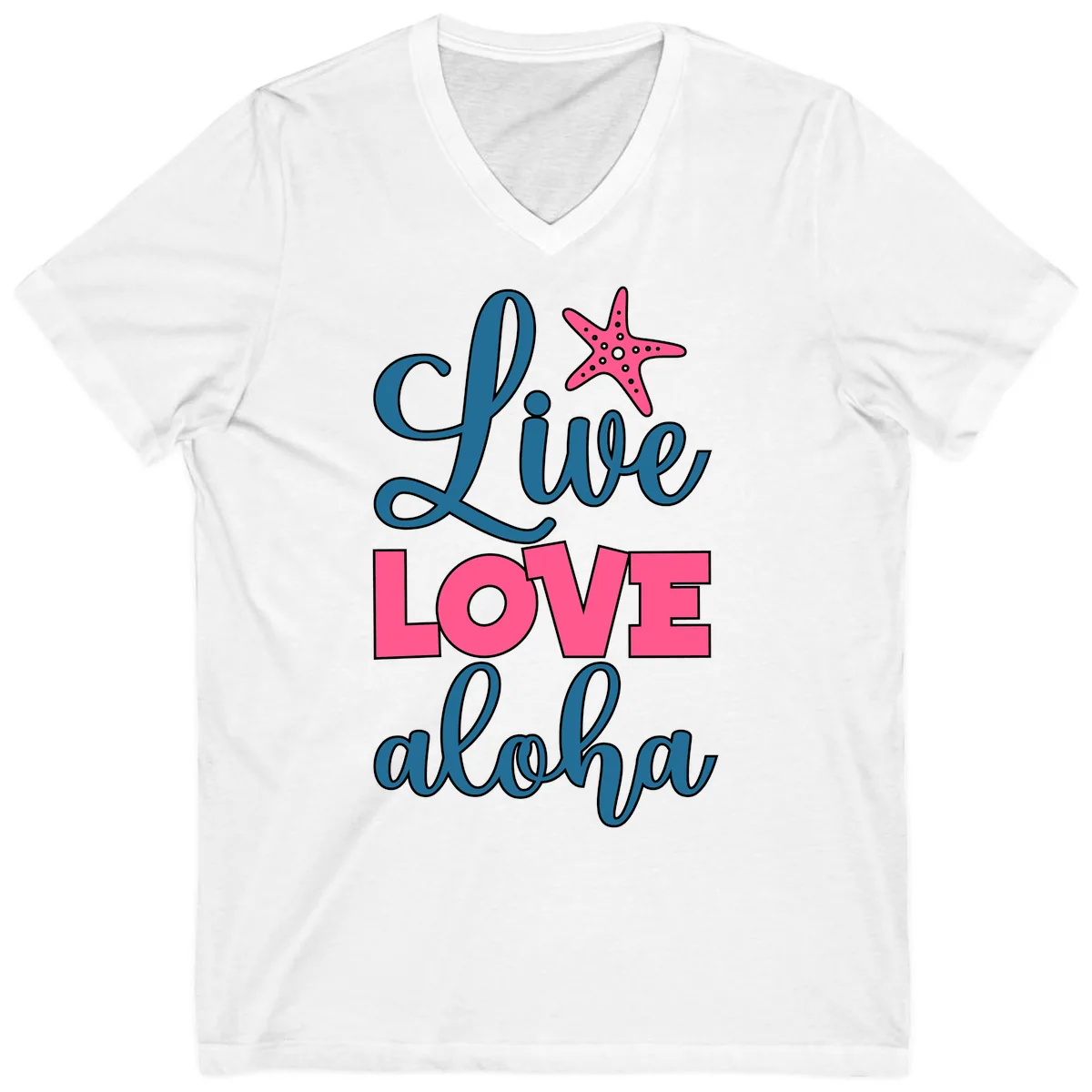 Live Life Aloha Starfish V-Neck in White