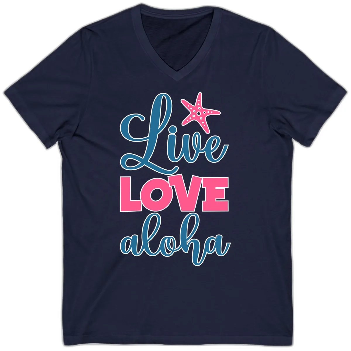Live Life Aloha Starfish V-Neck in Navy