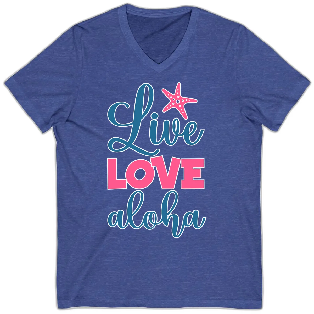 Live Life Aloha Starfish V-Neck in Heather True Royal