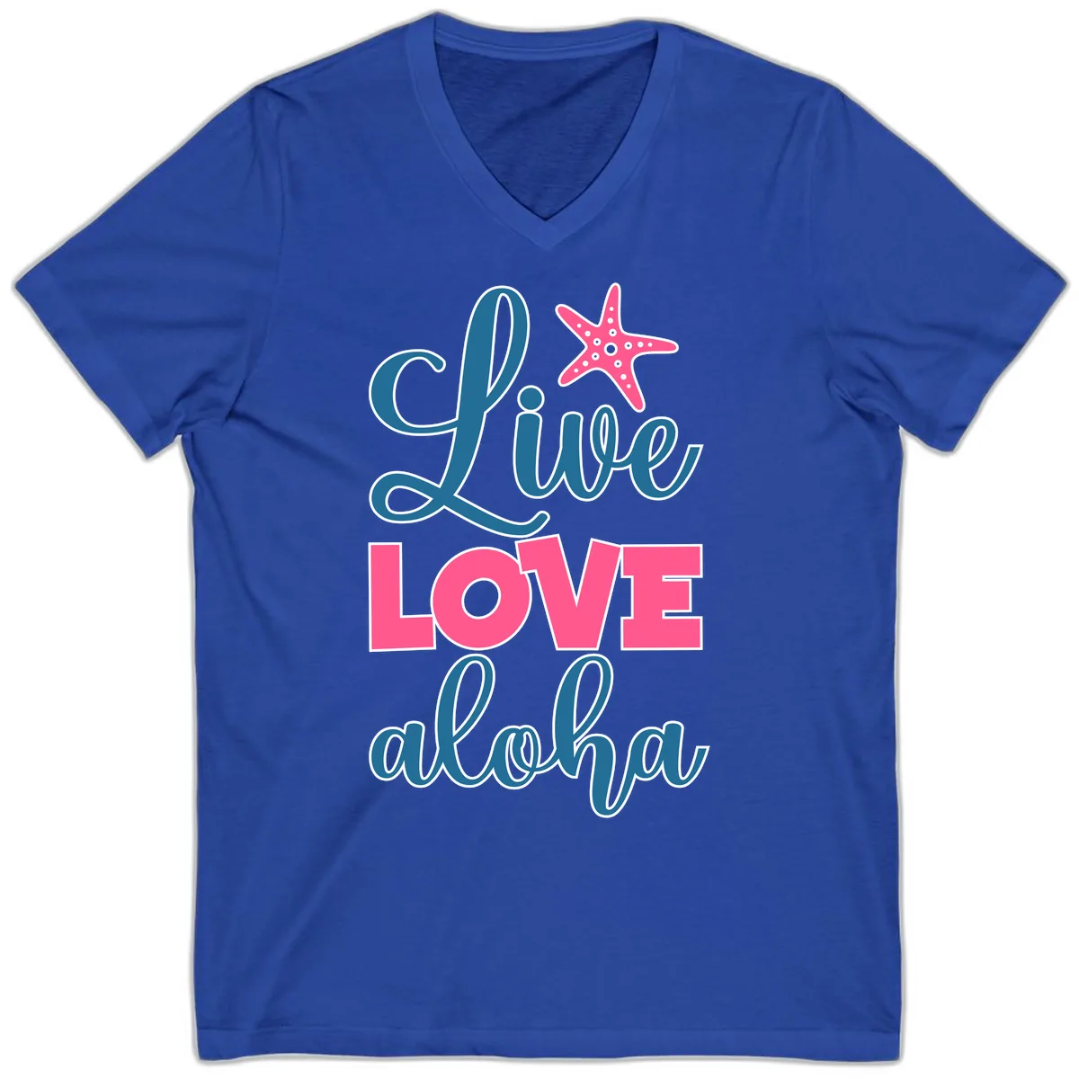 Live Life Aloha Starfish V-Neck in True Royal