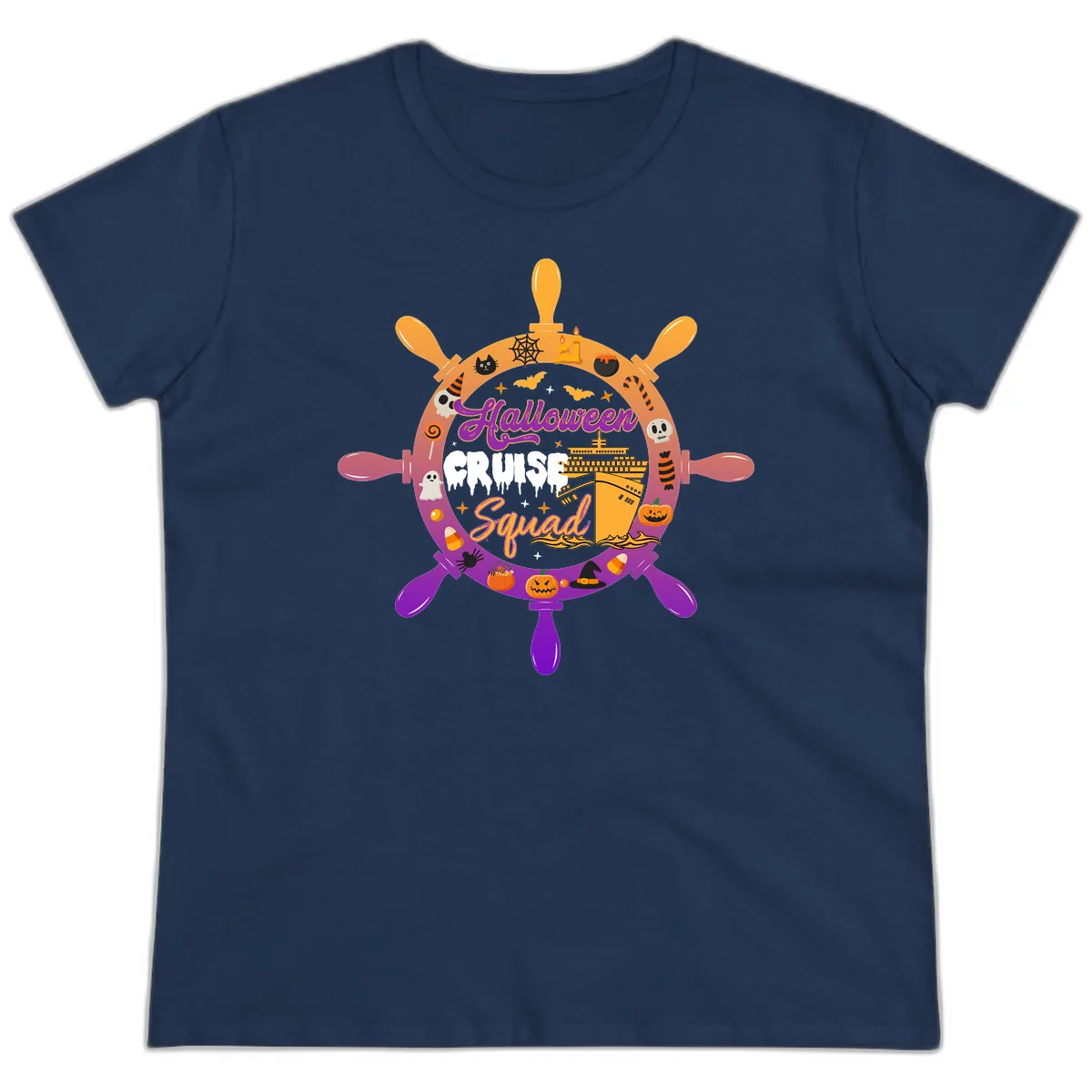 Halloween Cruise Squad Ladies Tee in Navy