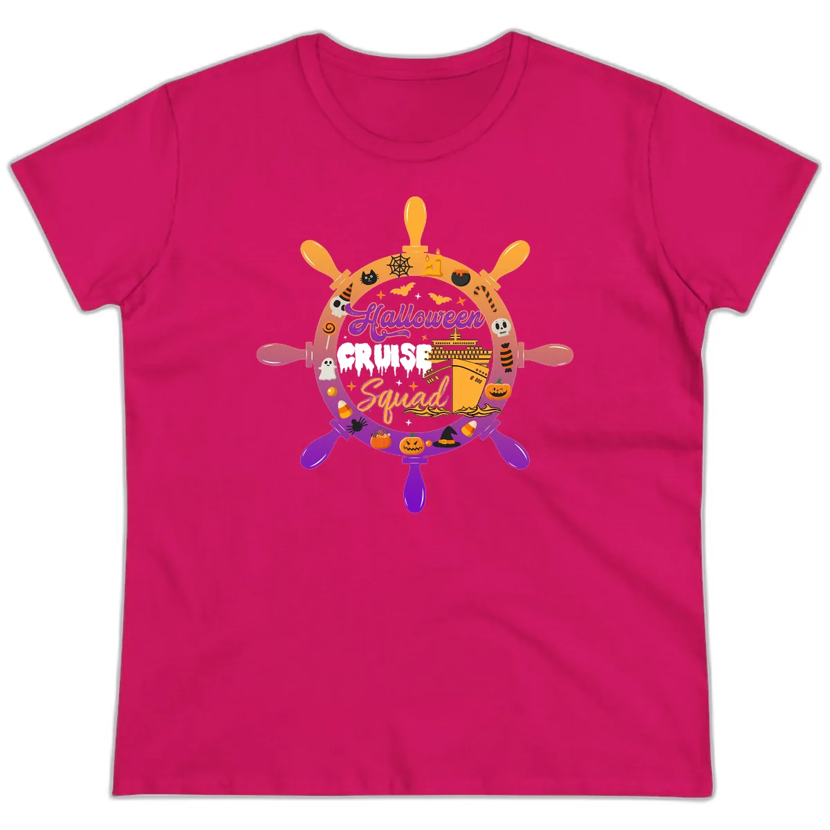 Halloween Cruise Squad Ladies Tee in Heliconia