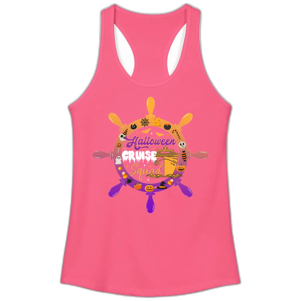 Halloween Cruise Squad Ladies Tank in Solid Hot Pink