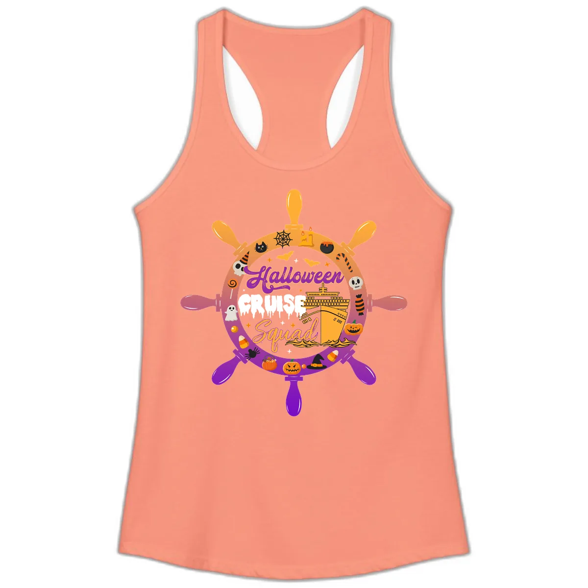 Halloween Cruise Squad Ladies Tank in Solid Light Orange