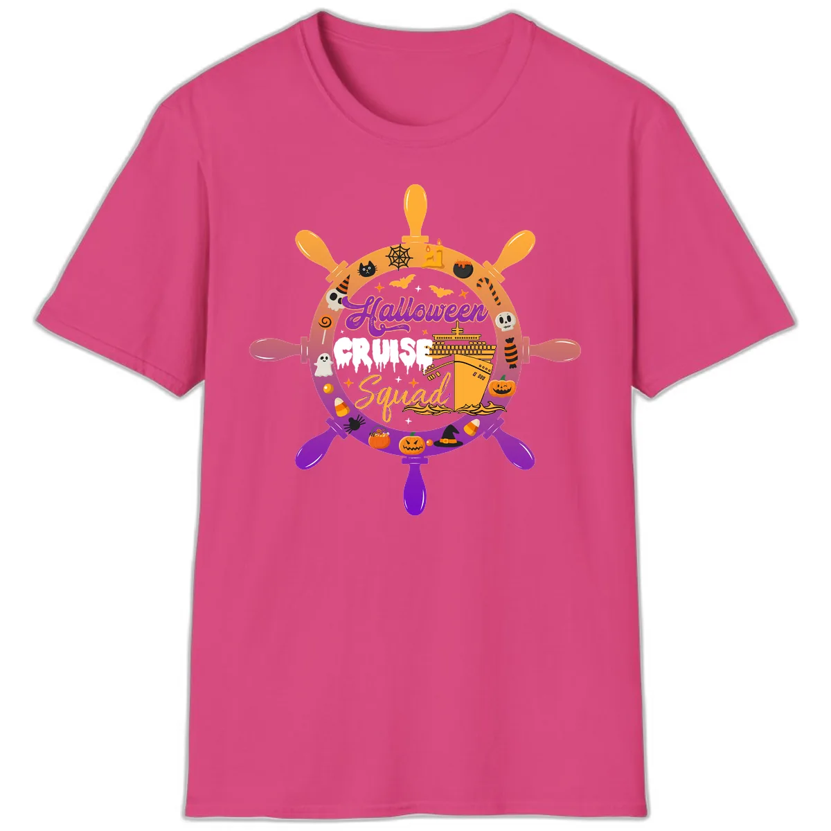 Halloween Cruise Squad T-Shirt in Heliconia