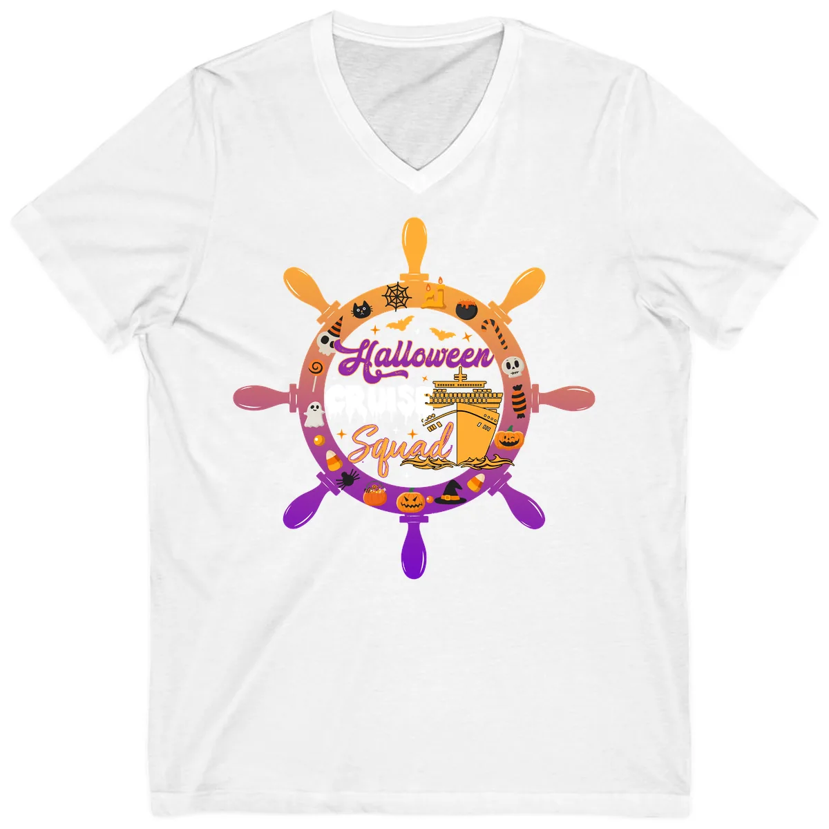 Halloween Cruise Squad V-Neck in White