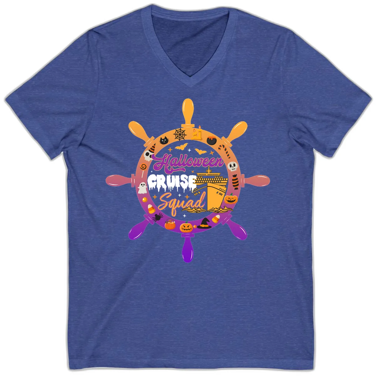 Halloween Cruise Squad V-Neck in Heather True Royal