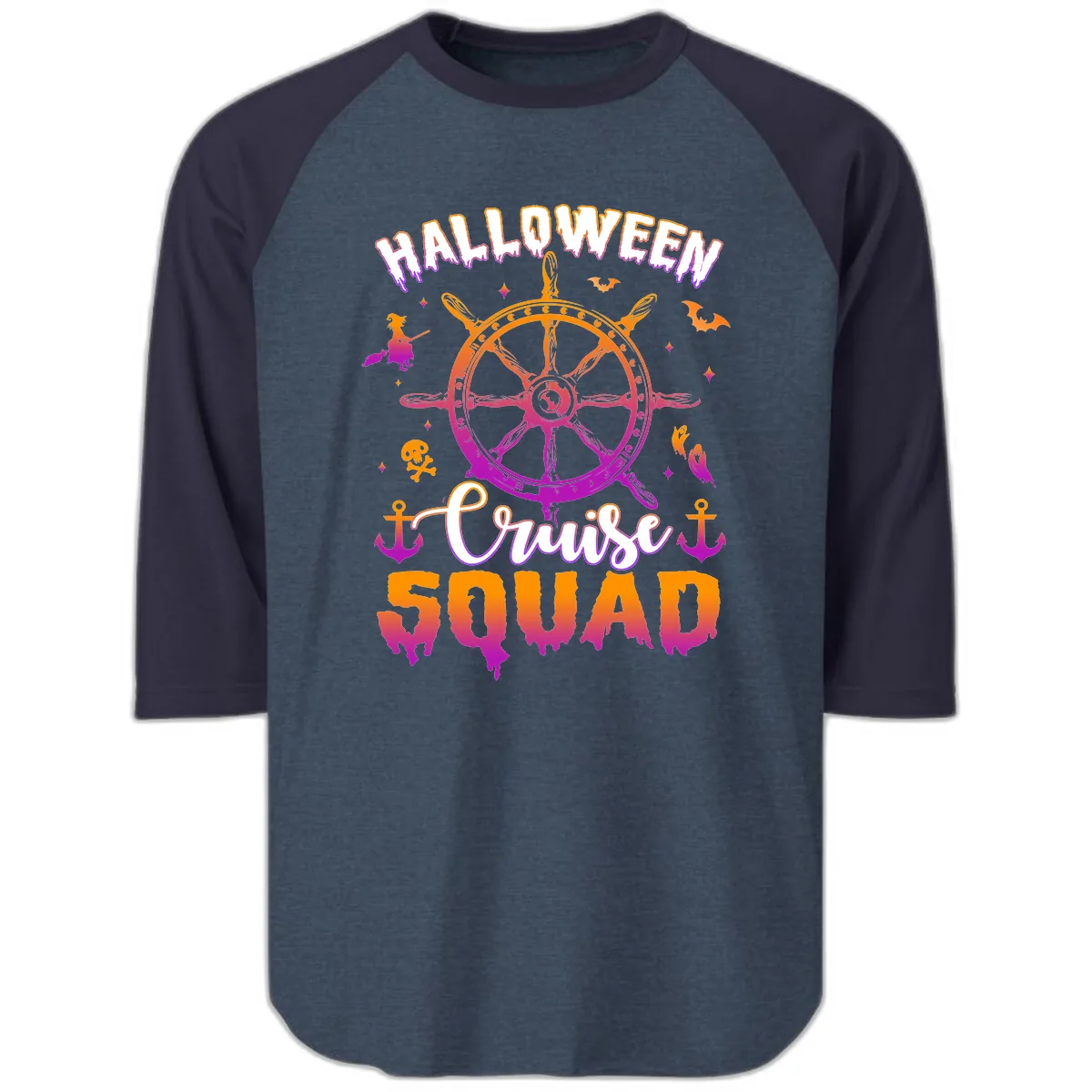 Halloween Cruise Squad Raglan 3/4 in Heather Denim Navy