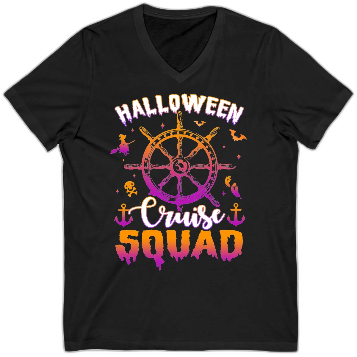 Halloween Cruise Squad V-Neck in Black