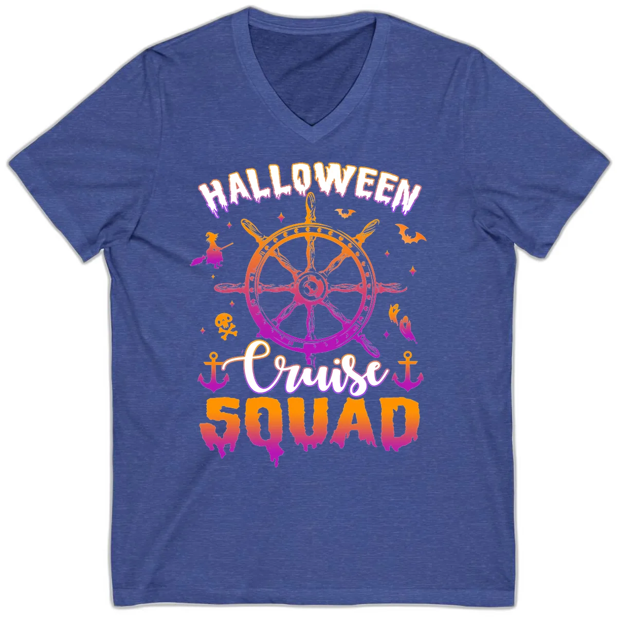 Halloween Cruise Squad V-Neck in Heather True Royal