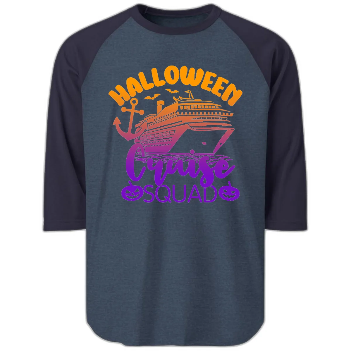 Halloween Cruise Squad Raglan 3/4 in Heather Denim Navy