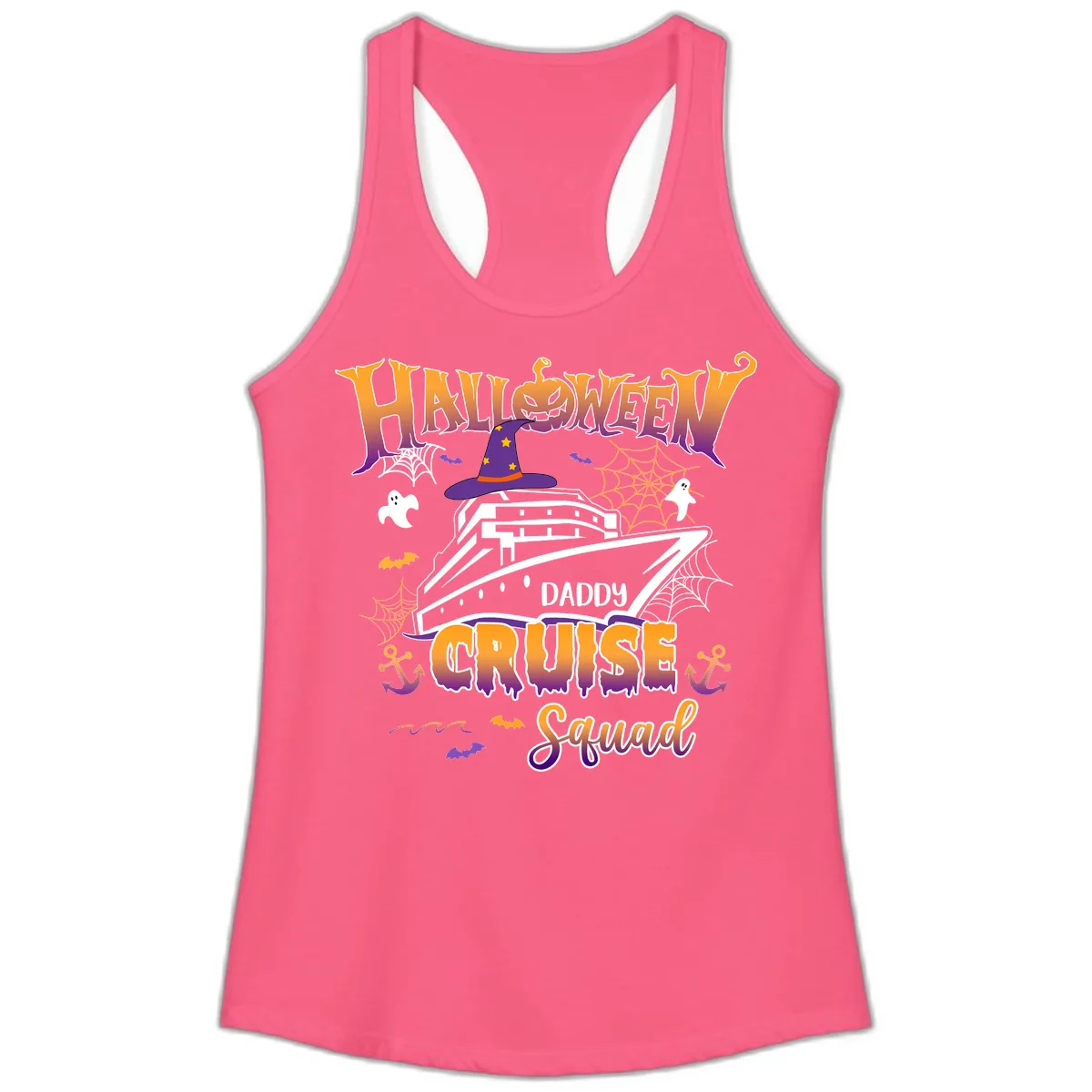 Halloween Daddy Cruise Squad Ladies Tank in Solid Hot Pink