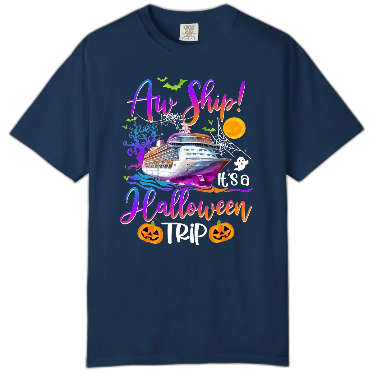Ahoy Ship It's A Halloween Trip Comfort Color in Navy