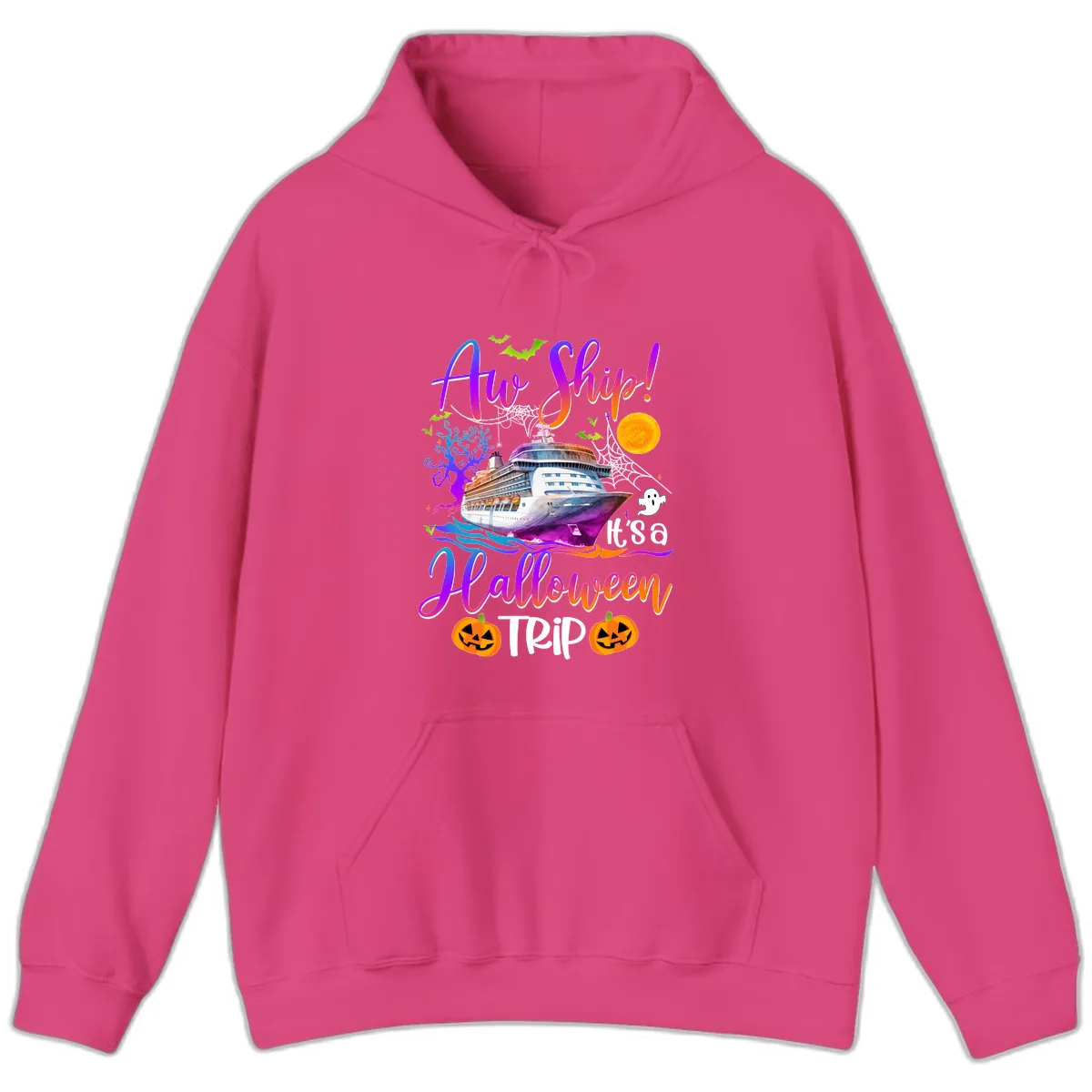 Ahoy Ship It's A Halloween Trip Hoodie in Heliconia