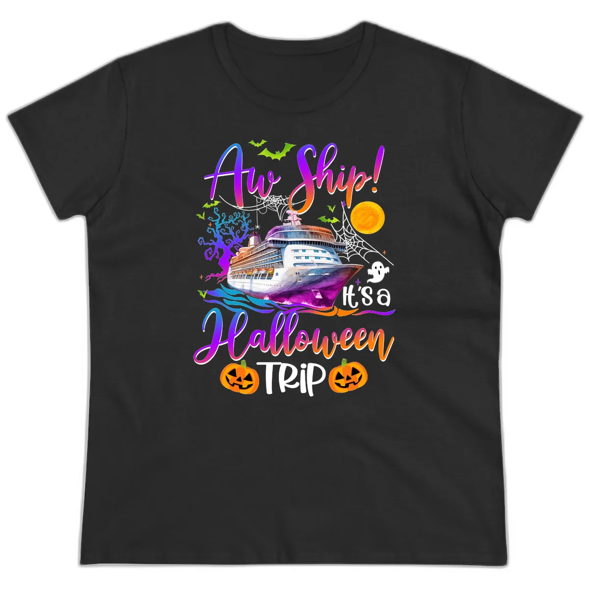 Ahoy Ship It's A Halloween Trip Ladies Tee in Black