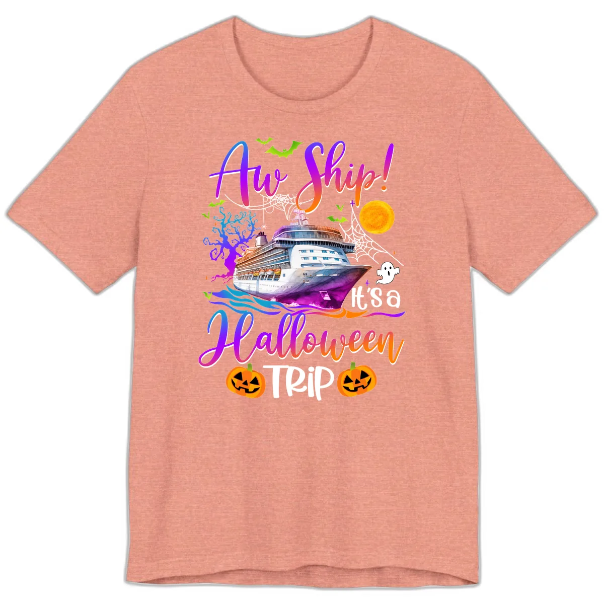 Ahoy Ship It's A Halloween Trip Premium T-Shirt in Heather Sunset