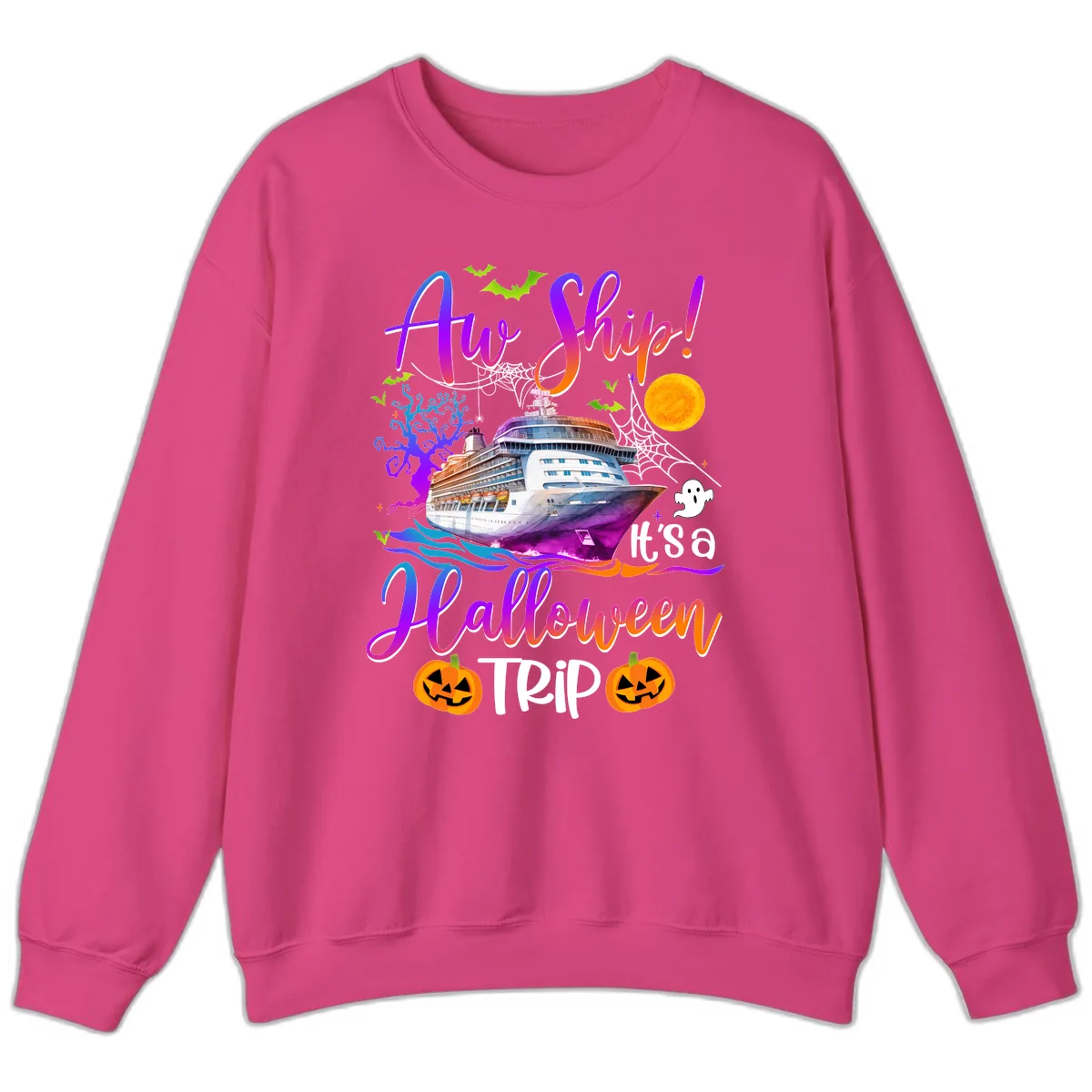 Ahoy Ship It's A Halloween Trip Sweatshirt in Heliconia